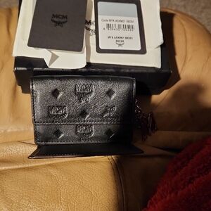 MCM Black Embossed Leather Card Holder